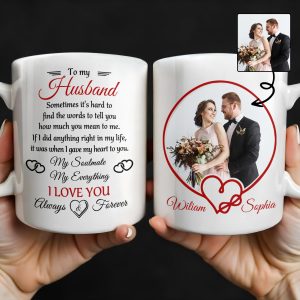 To My Husband, Sometimes It's Hard To Find The Words To Tell You, Wedding Couple and Hearts - Personalized Custom Coffee Mug - HSB037_MG