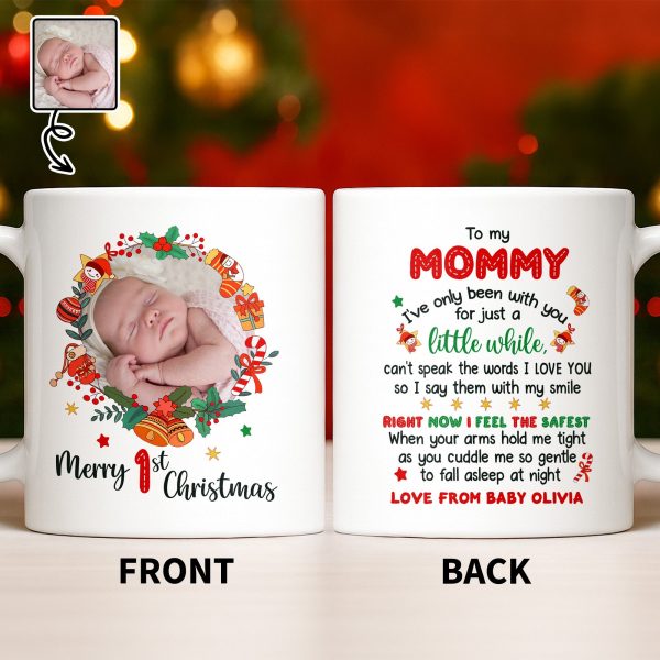 To My Mommy, Christmas Wreath and Baby - Personalized Custom Coffee Mug - KID506_MG