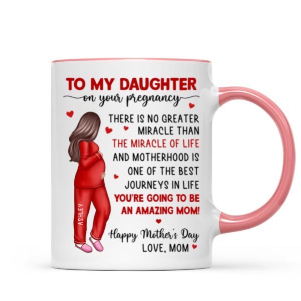 To My Pregnancy Daughter Happy First Mother's Day From Mom Personalized Mug, Gift