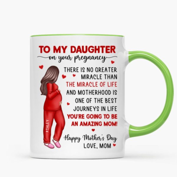 To My Pregnancy Daughter Happy First Mother's Day From Mom Personalized Mug, Gift