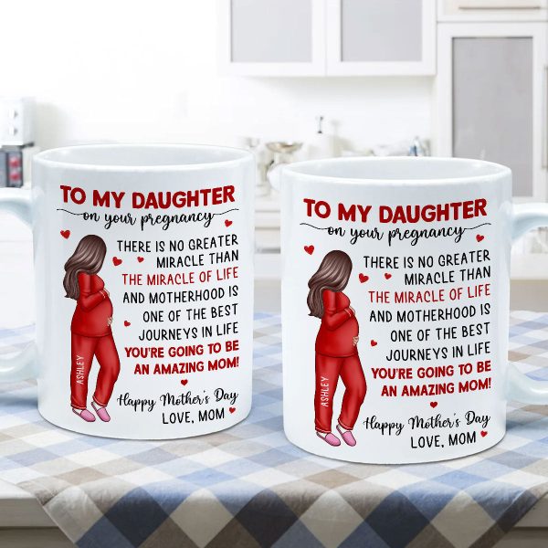 To My Pregnancy Daughter Happy First Mother's Day From Mom Personalized Mug, Gift