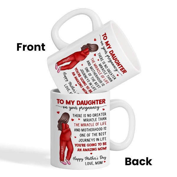 To My Pregnancy Daughter Happy First Mother's Day From Mom Personalized Mug, Gift