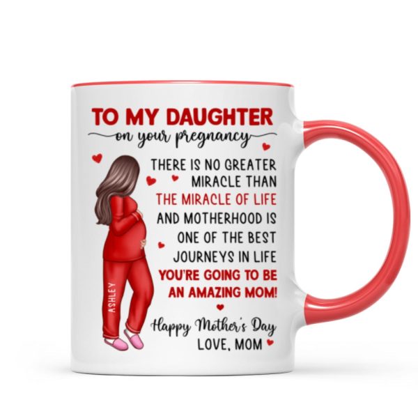 To My Pregnancy Daughter Happy First Mother's Day From Mom Personalized Mug, Gift