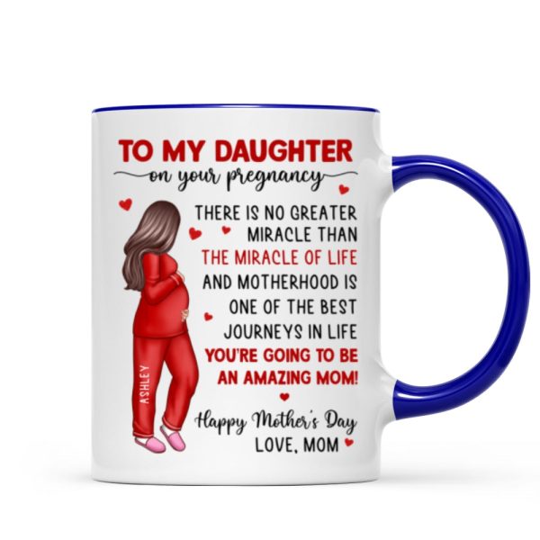 To My Pregnancy Daughter Happy First Mother's Day From Mom Personalized Mug, Gift