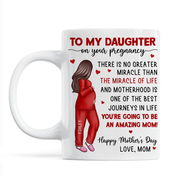To My Pregnancy Daughter Happy First Mother's Day From Mom Personalized Mug, Gift