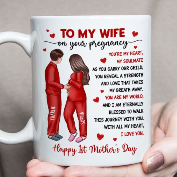 To My Pregnancy Wife Happy First Mother's Day From Husband Personalized Mug, Gift For Pregnant Mom, Expecting Mom