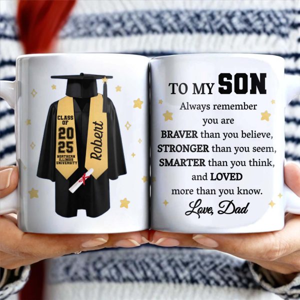 To My Son, Always Remember You Are Braver, Graduation Robe and Stars - Personalized Custom Coffee Mug - GRAD318_MG