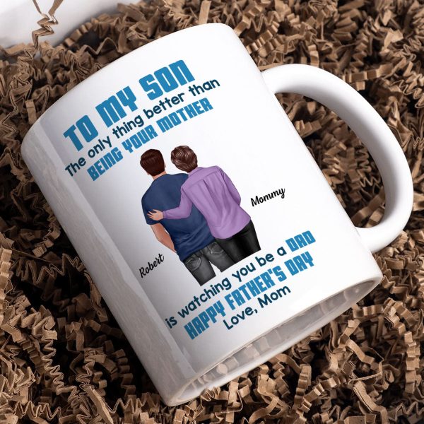 To My Son From Mom Dad Blue Tone Personalized Mug| Heartfelt Father's Day Gift For Son