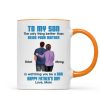 To My Son From Mom Dad Blue Tone Personalized Mug| Heartfelt Father's Day Gift For Son