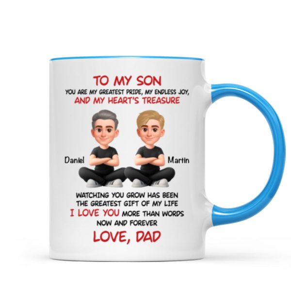 To My Son My Heart's Treasure - Personalized Mug - Christmas Gift from Dad to Son