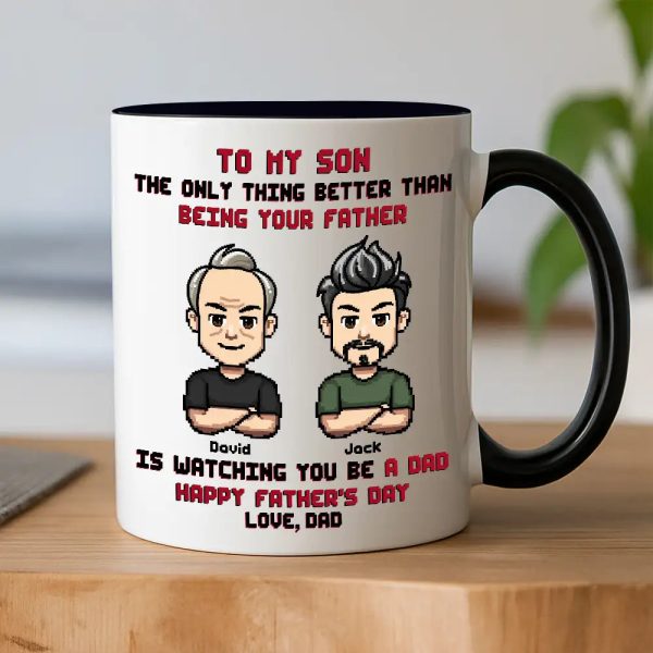 To My Son Pixel Style Mug Watching You Be a Dad Heartfelt White Ceramic Mug
