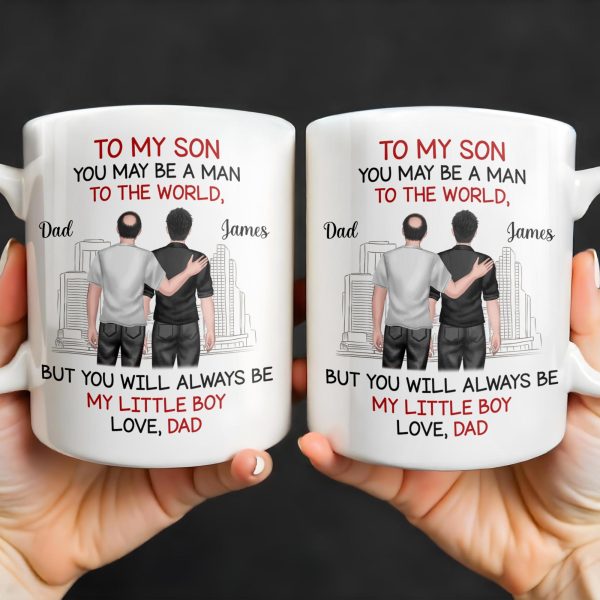 To My Son, You May Be A Man To The World, Father And Son Looking At City Skyline - Personalized Custom Coffee Mug - SON037_MG
