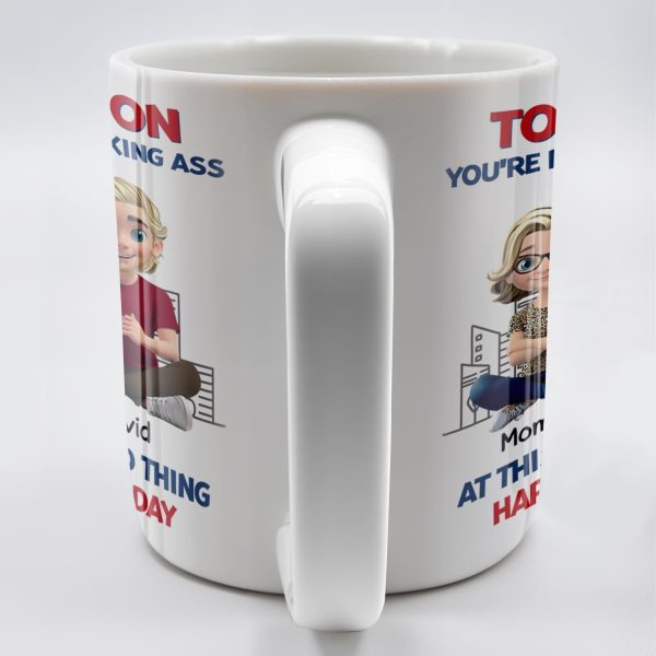 To My Son You're Really Kicking Ass At This Whole Dad Thing, Cartoon Characters and City Skyline - Personalized Custom Coffee Mug - SON049_MG