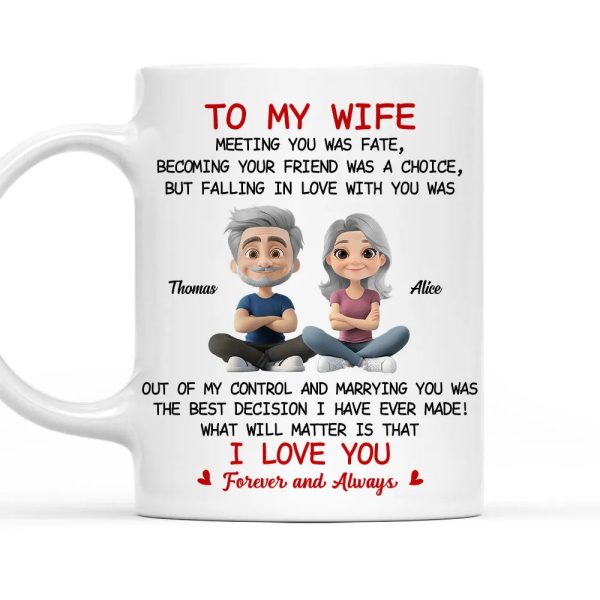 To My Wife Love Quote Ceramic Mug, Personalized Couple Cartoon, Romantic Morning Coffee Unique Gift