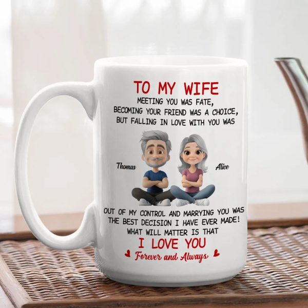 To My Wife Love Quote Ceramic Mug, Personalized Couple Cartoon, Romantic Morning Coffee Unique Gift