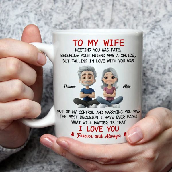 To My Wife Love Quote Ceramic Mug, Personalized Couple Cartoon, Romantic Morning Coffee Unique Gift