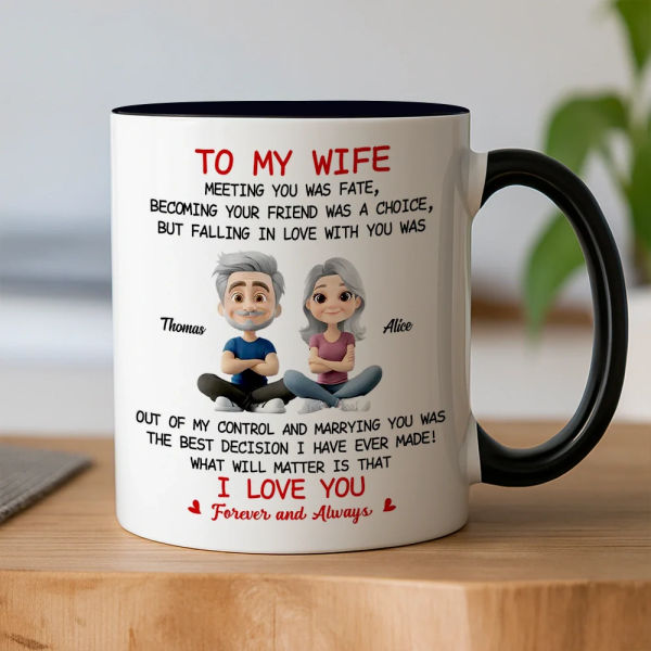 To My Wife Love Quote Ceramic Mug, Personalized Couple Cartoon, Romantic Morning Coffee Unique Gift