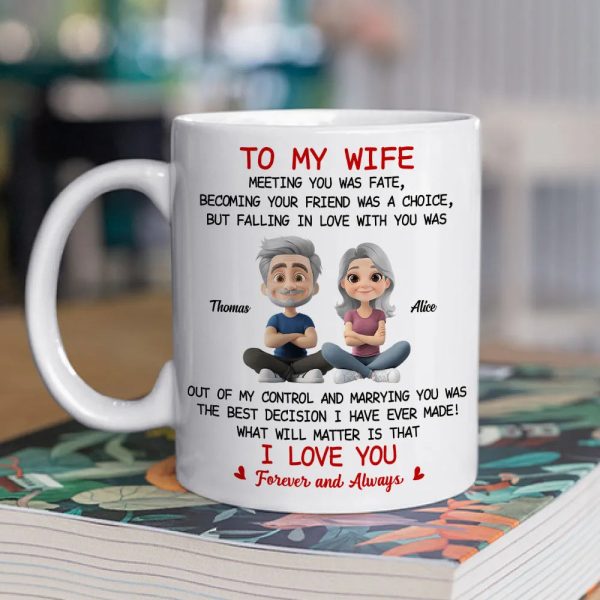 To My Wife Love Quote Ceramic Mug, Personalized Couple Cartoon, Romantic Morning Coffee Unique Gift