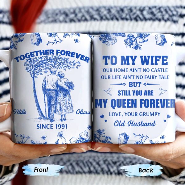 To My Wife You Are My Queen Forever Hearts and Birds Design - Personalized Custom Coffee Mug - CPL513_MG