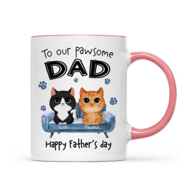 To Pawsome Dad Watercolor Cute Cat Sitting On Sofa Personalized Mug