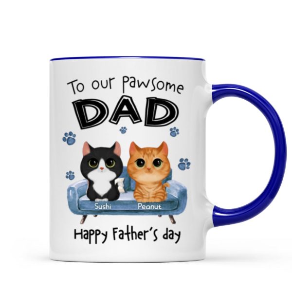 To Pawsome Dad Watercolor Cute Cat Sitting On Sofa Personalized Mug