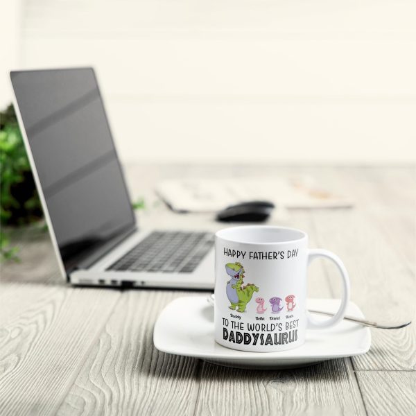 To The World's Best Daddysaurus - Personalized Mug - Father's Day, Birthday, Funny Gift For Dad, Father, Husband - Gift From Wife, Son, Daughter