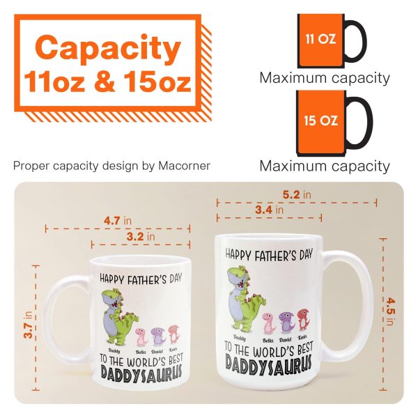 To The World's Best Daddysaurus - Personalized Mug - Father's Day, Birthday, Funny Gift For Dad, Father, Husband - Gift From Wife, Son, Daughter
