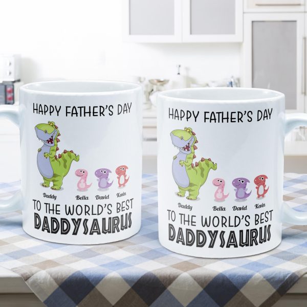 To The World's Best Daddysaurus - Personalized Mug - Father's Day, Birthday, Funny Gift For Dad, Father, Husband - Gift From Wife, Son, Daughter