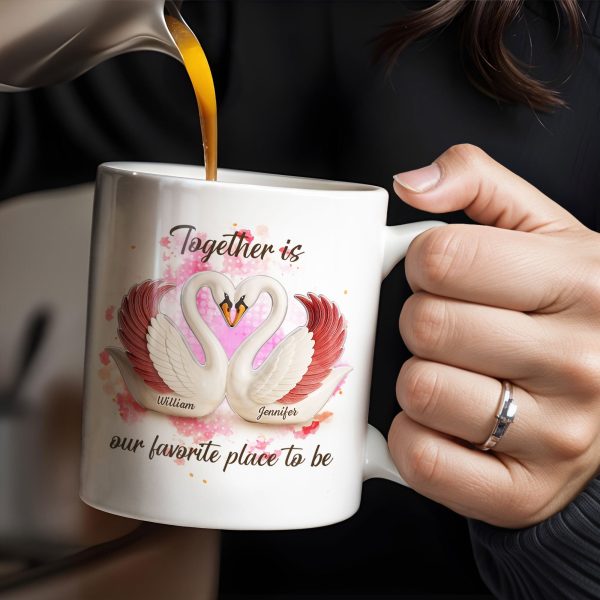 Together Is Our Favorite Place To Be, Swans and Hearts - Personalized Custom Coffee Mug - CPL411_MG