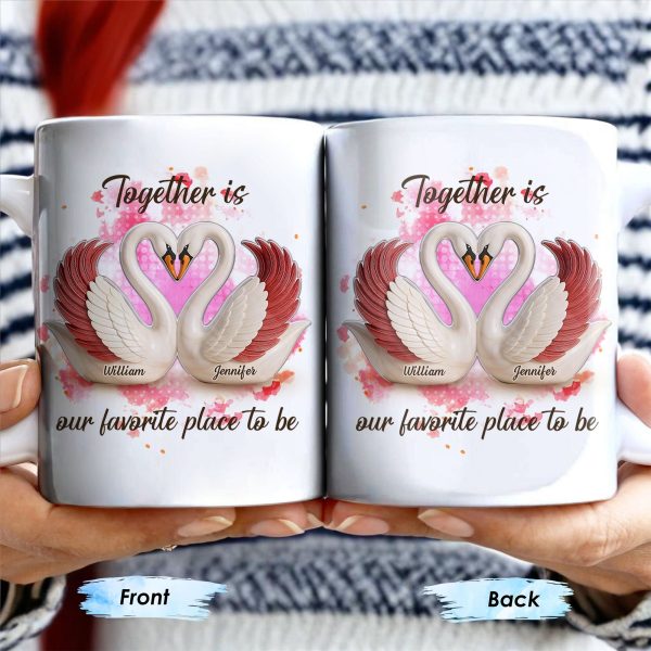 Together Is Our Favorite Place To Be, Swans and Hearts - Personalized Custom Coffee Mug - CPL411_MG