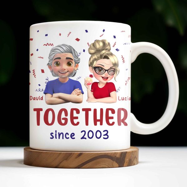 Together Since 2003, Cartoon Couple and Confetti - Personalized Custom Coffee Mug - HSB035_MG