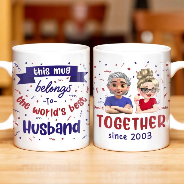 Together Since 2003, Cartoon Couple and Confetti - Personalized Custom Coffee Mug - HSB035_MG
