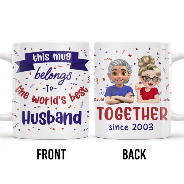 Together Since 2003, Cartoon Couple and Confetti - Personalized Custom Coffee Mug - HSB035_MG