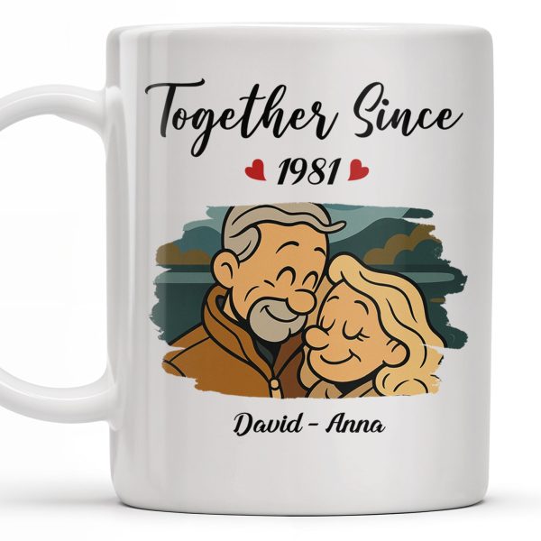 Together Since With Couple And Hearts Design - Personalized Custom Coffee Mug - CPL403_MG