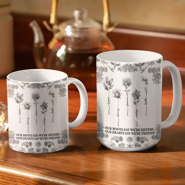 Toile De Jouy Birth Flower Sisters From The Same Garden - Personalized White Edge-to-Edge Mug