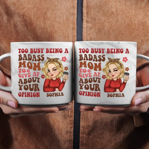 Too Busy Being A Badass Mom - Personalized Marble Mug
