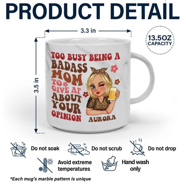 Too Busy Being A Badass Mom - Personalized Marble Mug