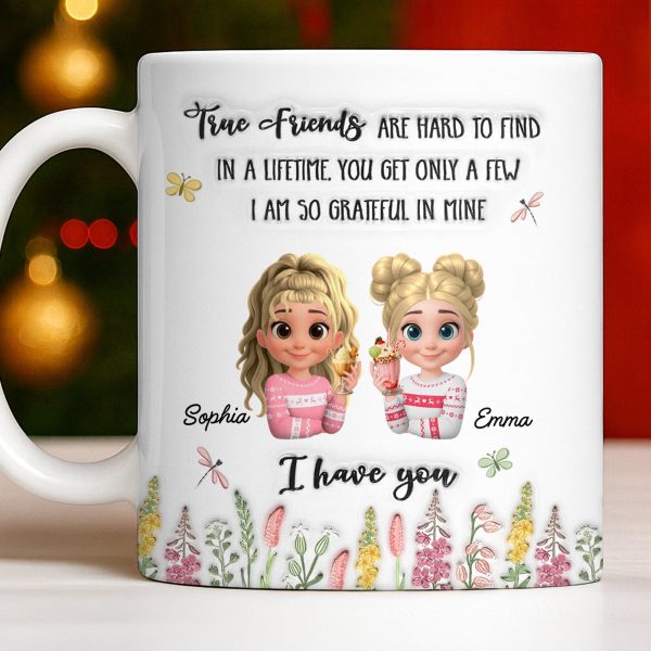 True Friends Are Hard To Find, Cartoon Characters And Flowers - Personalized Custom Coffee Mug - BST516_MG