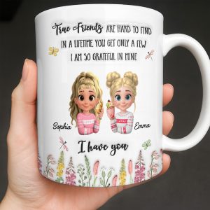 True Friends Are Hard To Find, Cartoon Characters And Flowers - Personalized Custom Coffee Mug - BST516_MG