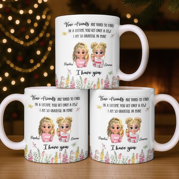True Friends Are Hard To Find, Cartoon Characters And Flowers - Personalized Custom Coffee Mug - BST516_MG