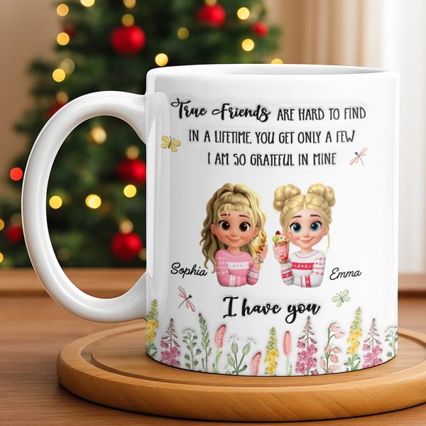 True Friends Are Hard To Find, Cartoon Characters And Flowers - Personalized Custom Coffee Mug - BST516_MG
