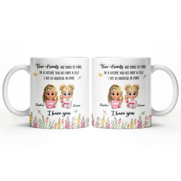 True Friends Are Hard To Find, Cartoon Characters And Flowers - Personalized Custom Coffee Mug - BST516_MG