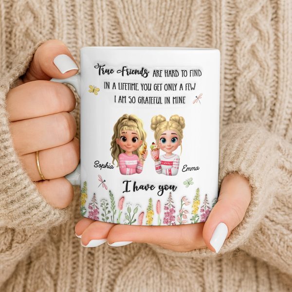 True Friends Are Hard To Find, Cartoon Characters And Flowers - Personalized Custom Coffee Mug - BST516_MG