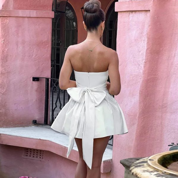 Tube Frill Ruched Bow Mini Dress