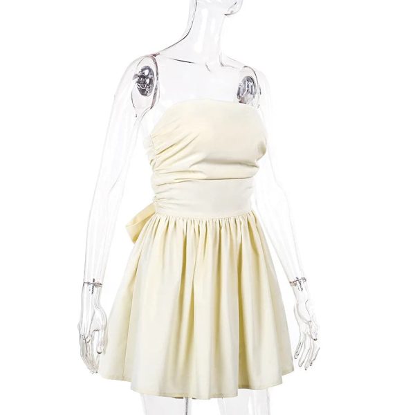 Tube Frill Ruched Bow Mini Dress