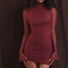 Turtleneck Mesh Sheer Long Sleeve Mini Dresses