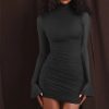 Turtleneck Mesh Sheer Long Sleeve Mini Dresses