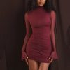 Turtleneck Mesh Sheer Long Sleeve Mini Dresses
