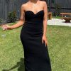Twist Front Strapless Split Sweater Midi Beach Vacation Dress - Black