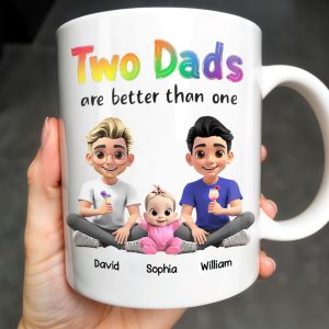 Two Dads Are Better Than One, Cartoon Characters and Ice Cream - Personalized Custom Coffee Mug - DAD109_MG